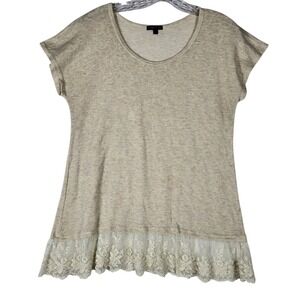 Women's Coastal Lace Trim Top XL Cream Short Sleeve Cottagecore Boho